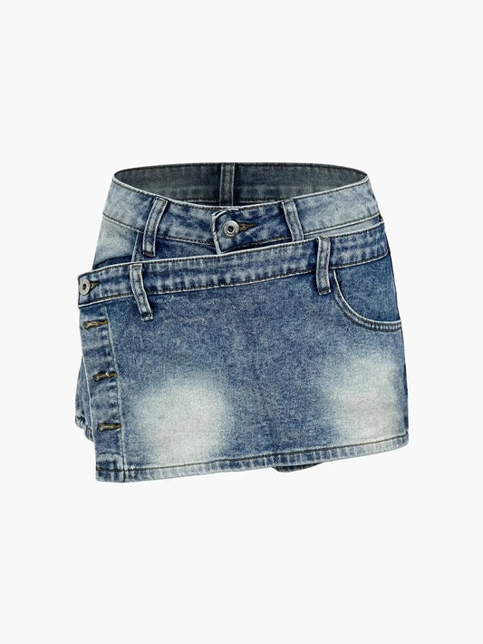 Irregular Denim Mini Skort